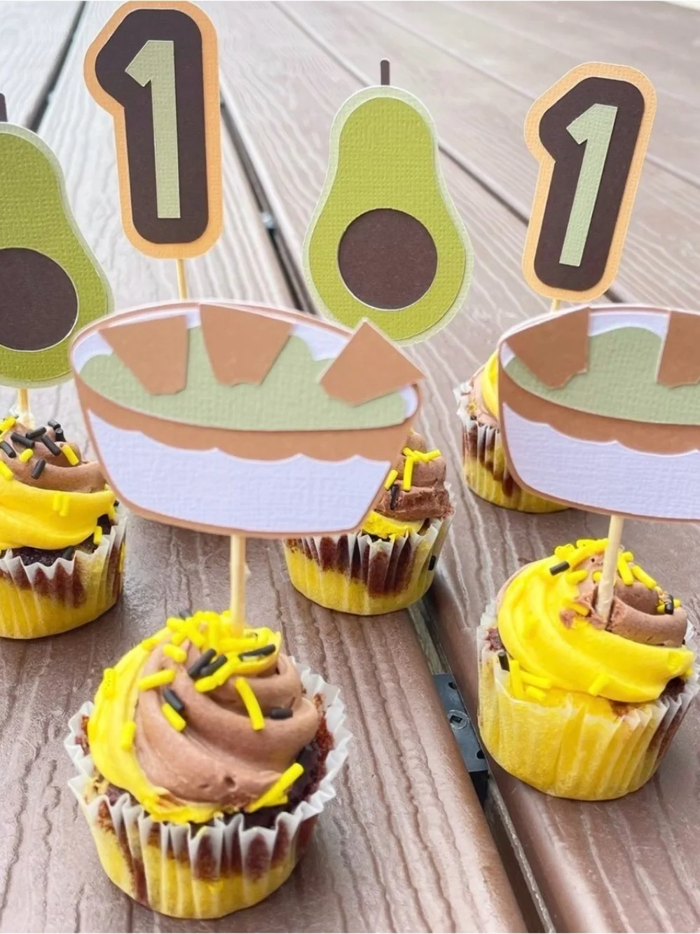 Avocado First Birthday Cupcake Toppers Set of 6 Guacamole Taco Party One